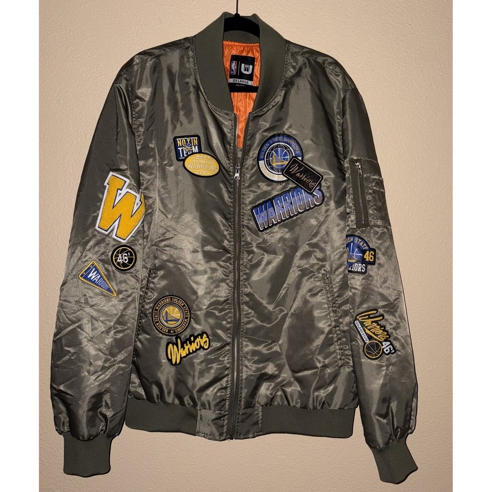 Rip City NBA Golden State Warriors Bomber Jacket Men's XXL Olive Patch Flight